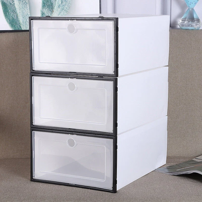 HULIANFU Wholesale 24pcs Shoe Box Set Classic White Foldable Storage Plastic Clear Home Organizer Shoe Rack Stack US CA&NJ warehouse - Deanwangkt