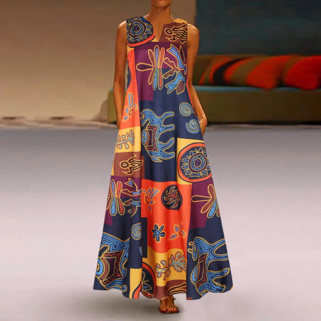 Floral Print Boho Casual Long Dress Summer Clothes For Women V-neck Sexy Off Shoulder Ladies Dresses Plus Size Maxi Dress - Deanwangkt