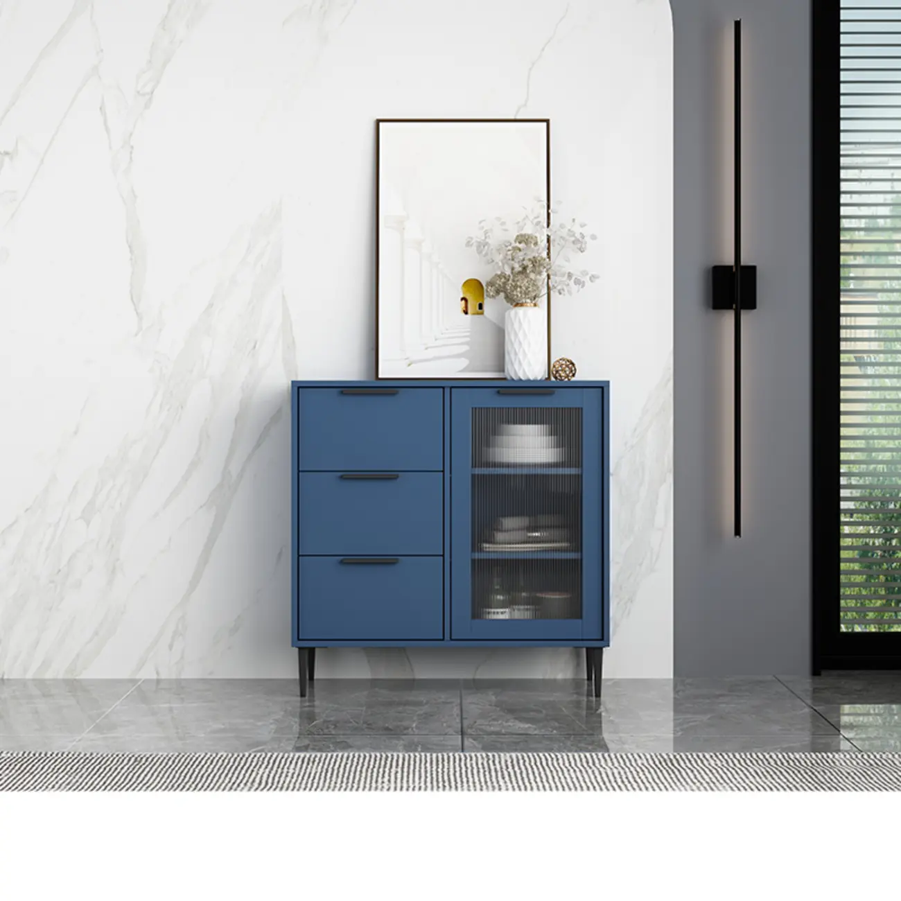Modern Wooden Sideboard with Glass Doors & Drawers