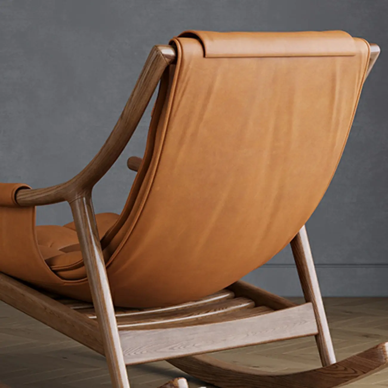 Modern Wood Nappa Upholstered Rocking Chair with Footstool