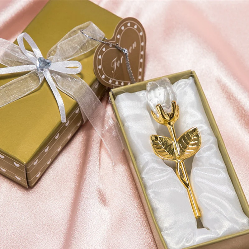HULIANFU Valentines Day Gift Crystal Glass Rose Artificial Flower Silver Gold Rod Rose Flower for Girlfriend Wedding Gifts for Guest - Deanwangkt