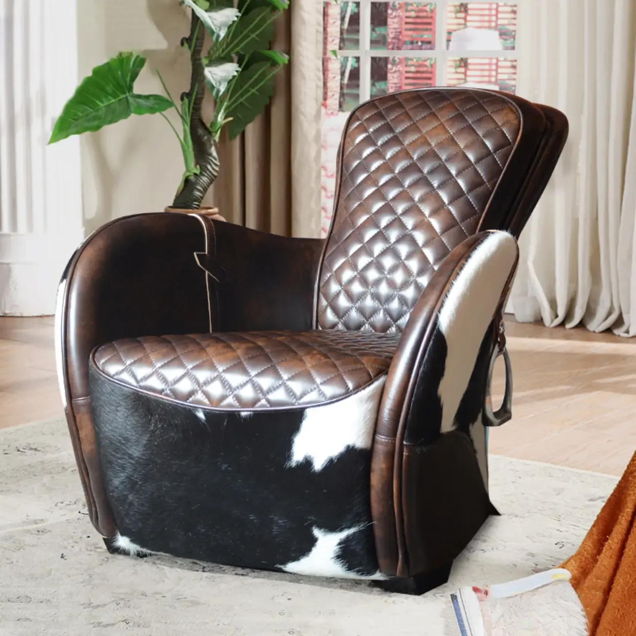 Small Accent Chair Genuine Leather Living Room