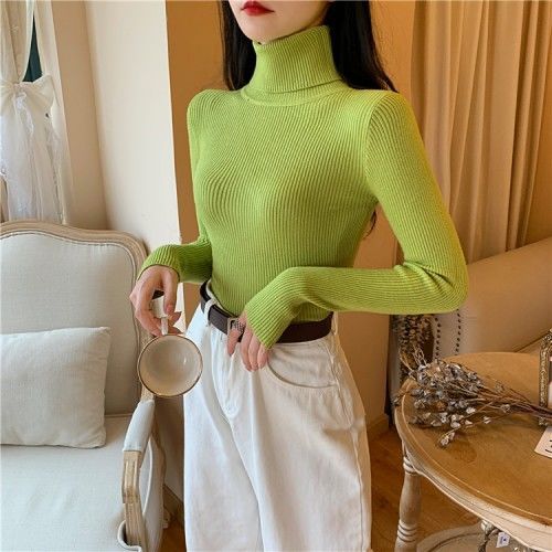 Women's Autumn Winter Turtleneck Pullovers Sweater Woman Primer Shirt Long Sleeve Short Slim-fit tight Jumper Top Solid - Deanwangkt