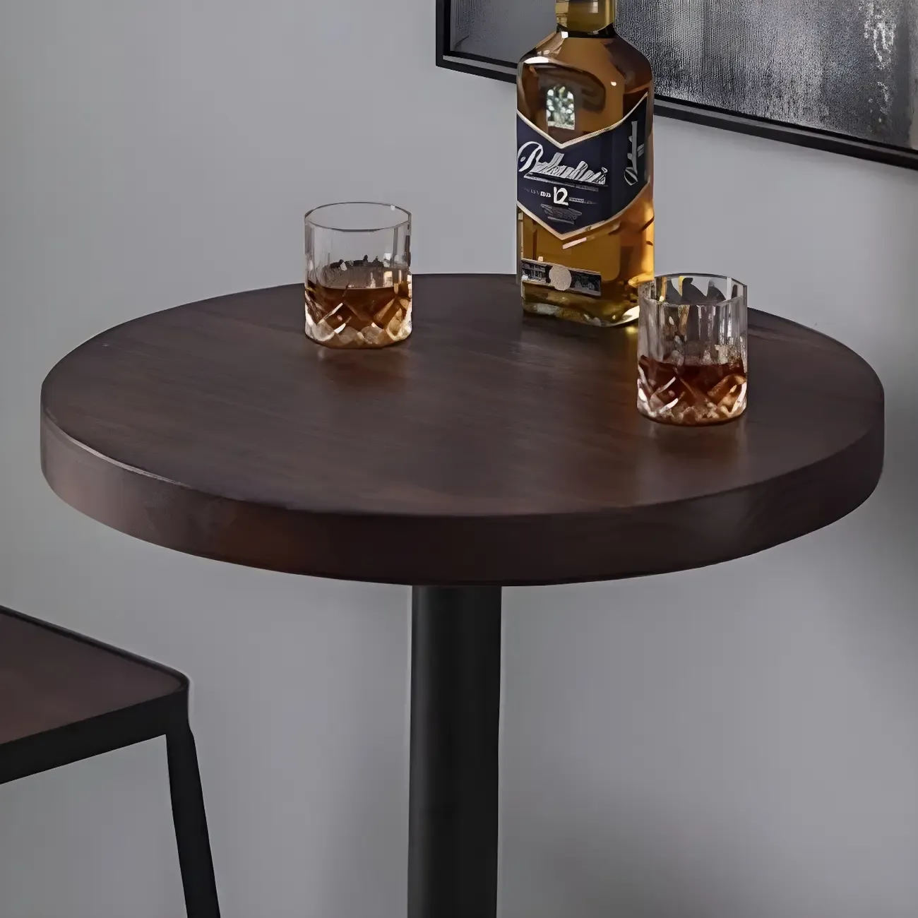 Industrial Brown Wooden Metal Pedestal Bar Tables