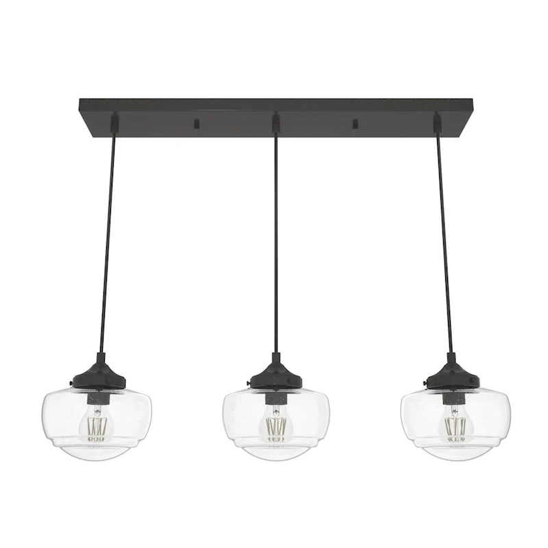 Hunter Saddle Creek 3-Light Linear Cluster Pendant - Kitchen Island, Dining Room - Modern Schoolhouse, Transitional