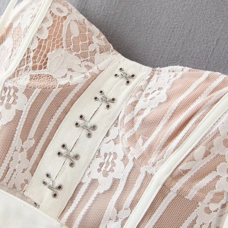 Lace High-low Sexy Summer Dress White Straps Belt Tied Women Dress D-ring Holiday Chic Ladies Party Dresses - Deanwangkt