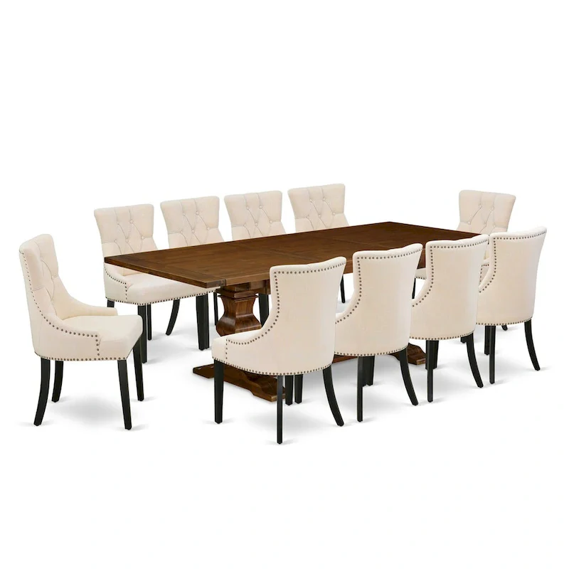 East West Furniture 11 Piece Dining Table Set- a Kitchen Table and 10 Linen Fabric Parson Chairs(Finish Options)