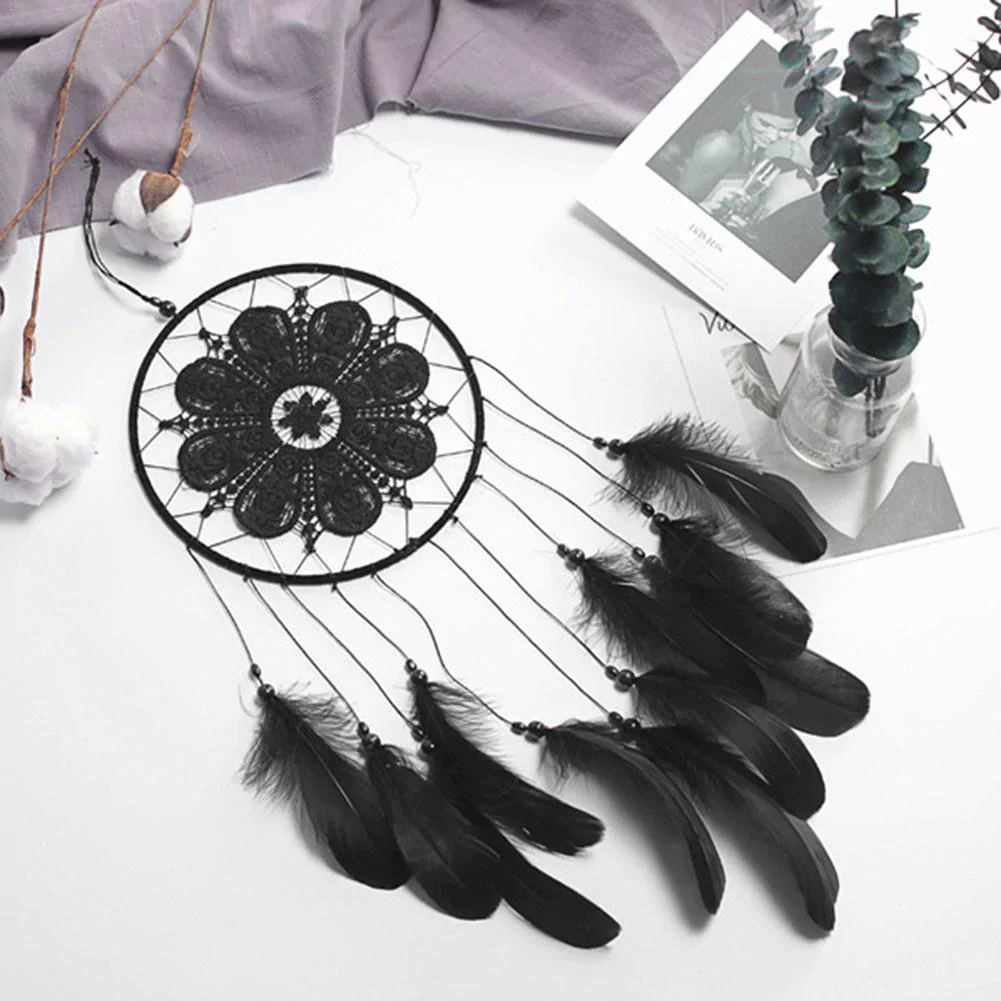 HULIANFU New Indian Style Dreamcatcher Moon Handmade Wind Chimes Wall Ornament Girls Room Decoration Feather Dream Catcher - Deanwangkt