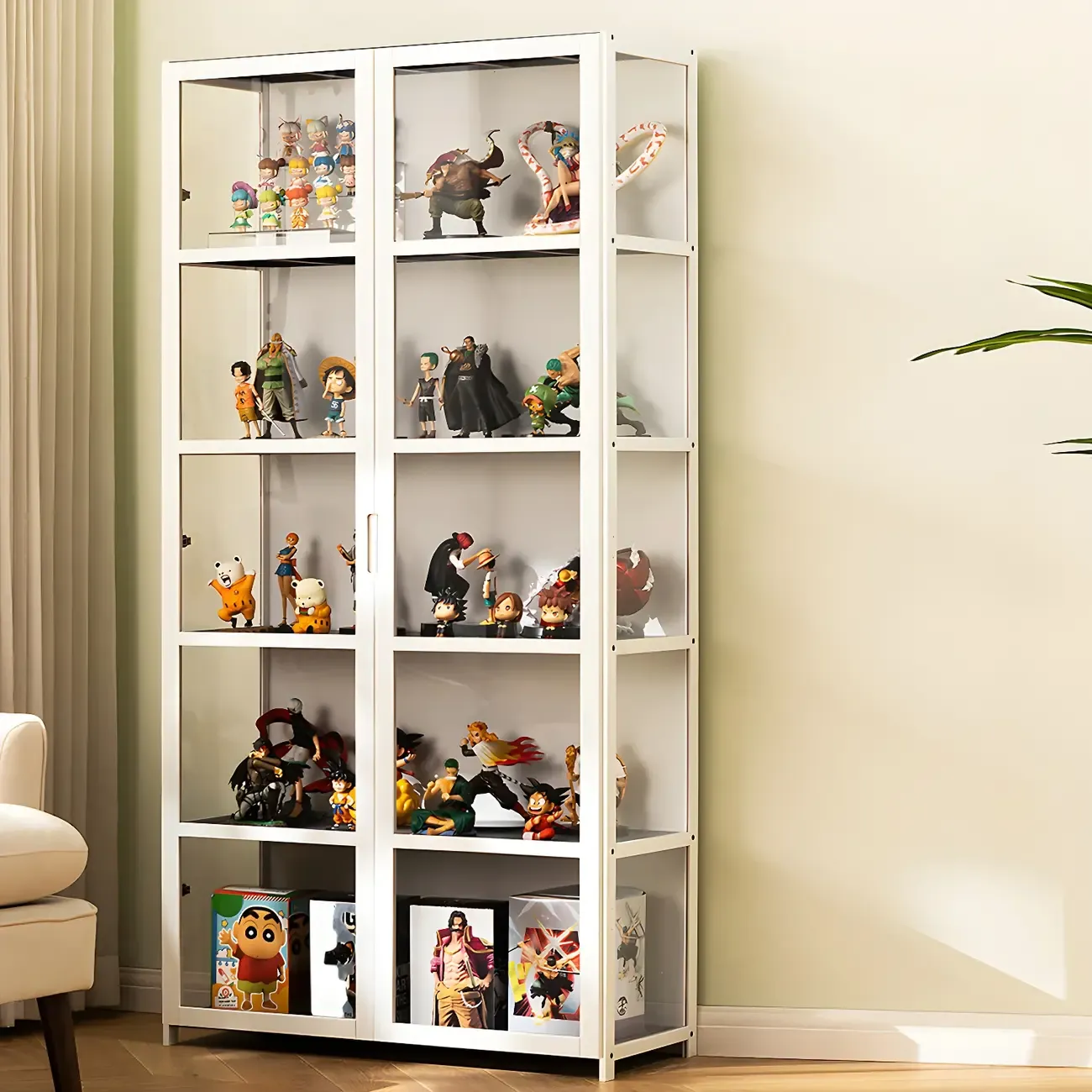 White Modern Bamboo Clear Figure Curio Cabinet