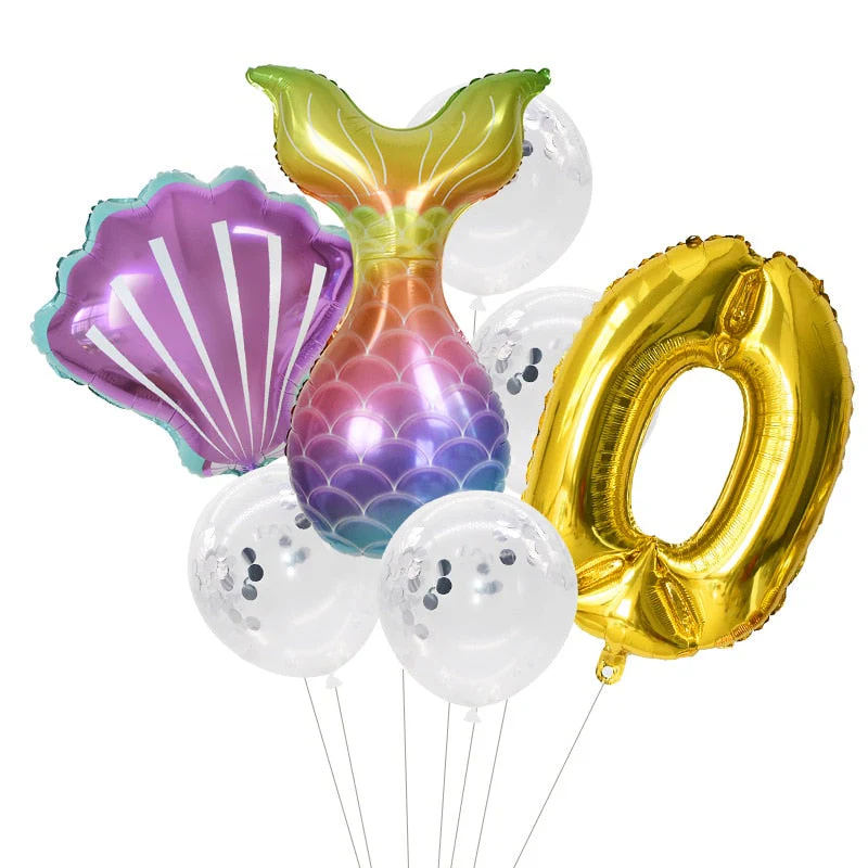 HULIANFU Little Mermaid Party Balloons 32inch Number Foil Balloon Kids Birthday Party Decoration Supplies Baby Shower Decor Helium Globos - Deanwangkt
