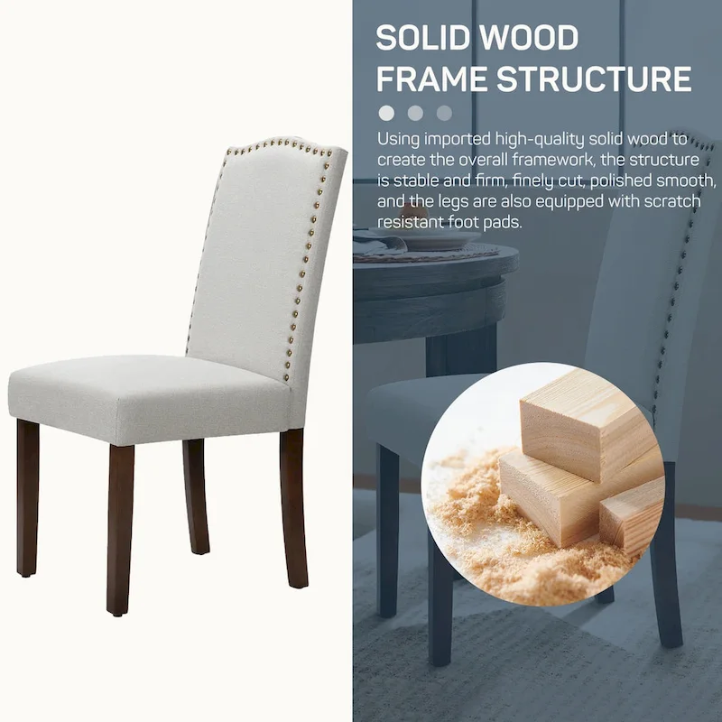 Dining Chairs Set of 2, Upholstered Dining Room Chairs Fabric Kitchen Chairs with Solid Wood Frame and Nailhead Trim