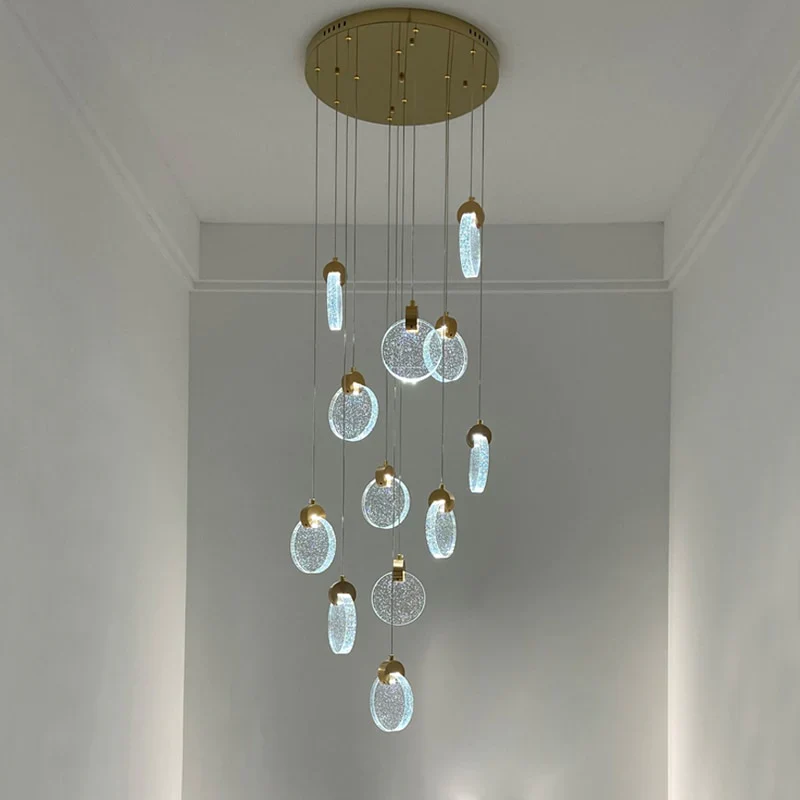 HULIANFU Modern led pendant golden villa staircase living room home decoration chandelier shopping mall crystal rope Chandelier - Deanwangkt
