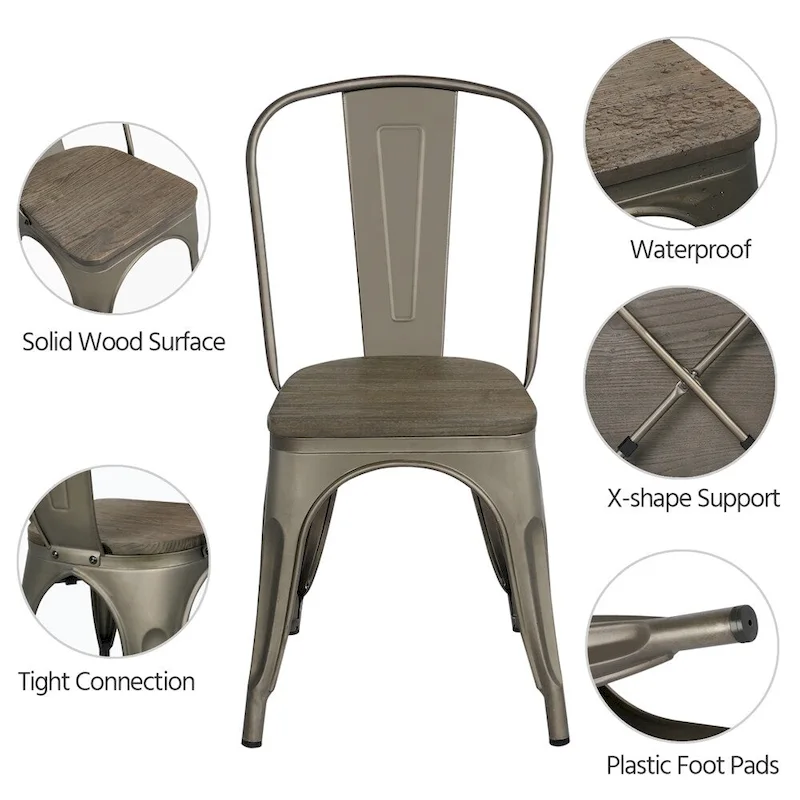 Yaheetech Set of 4 Metal Dining Chair with Wooden Stackable Chairs