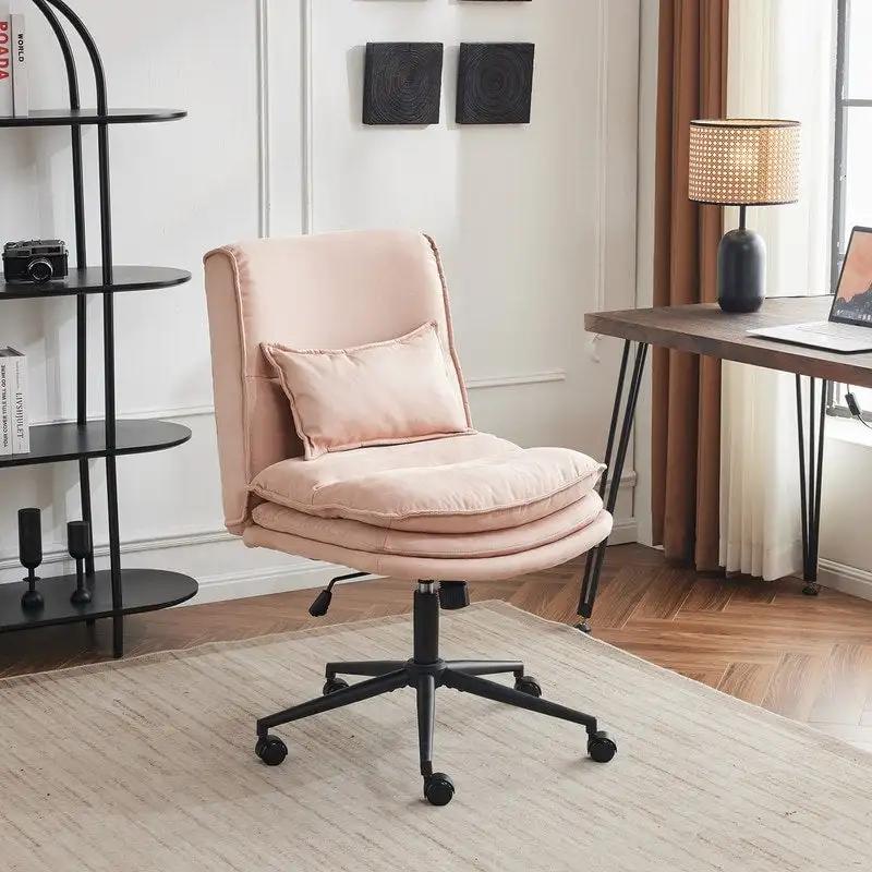 Upholstered Armless Polyester Fiber Task Office Chair With Wheels