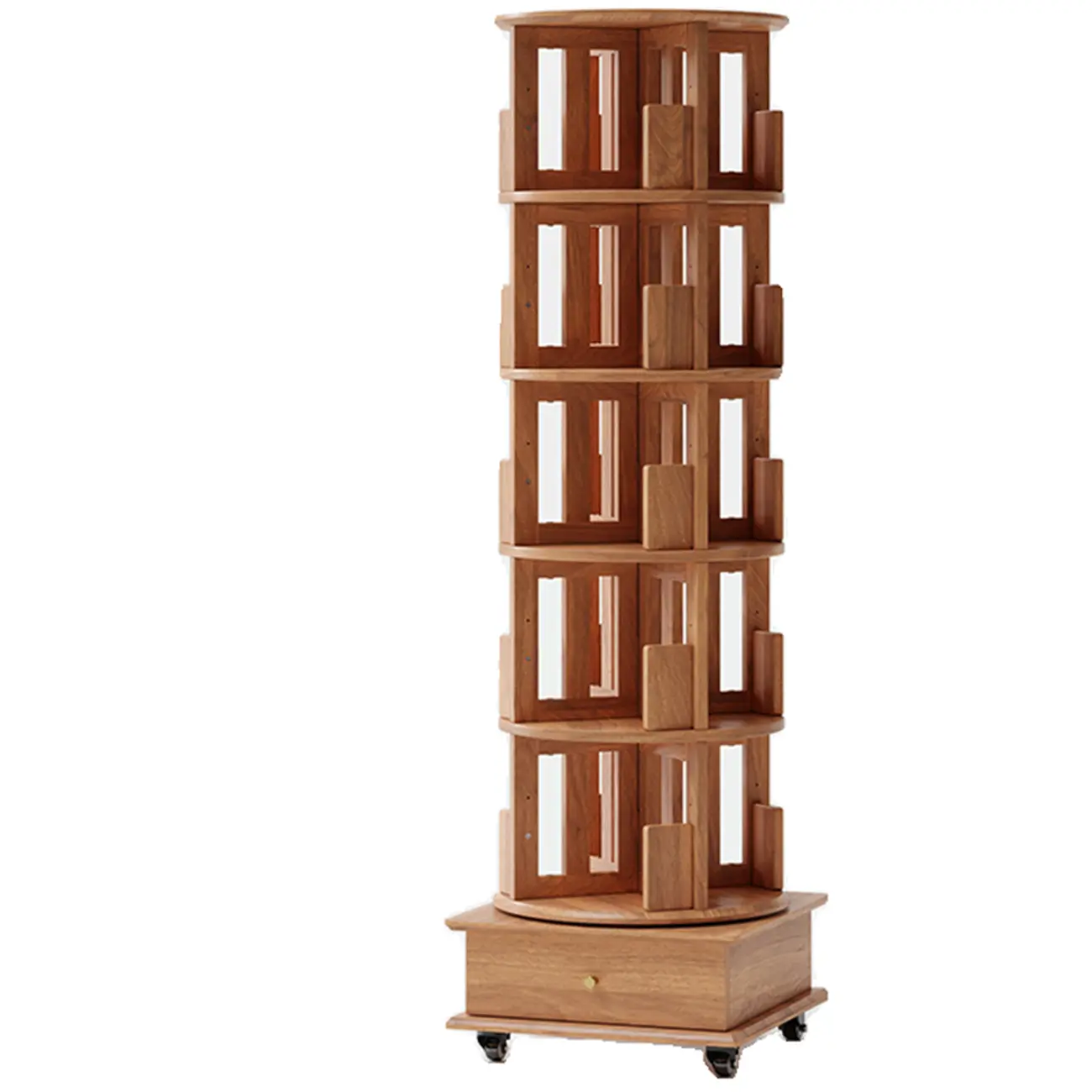 Swivel Rubberwood Vertical Open Back Bookcase with Drawer