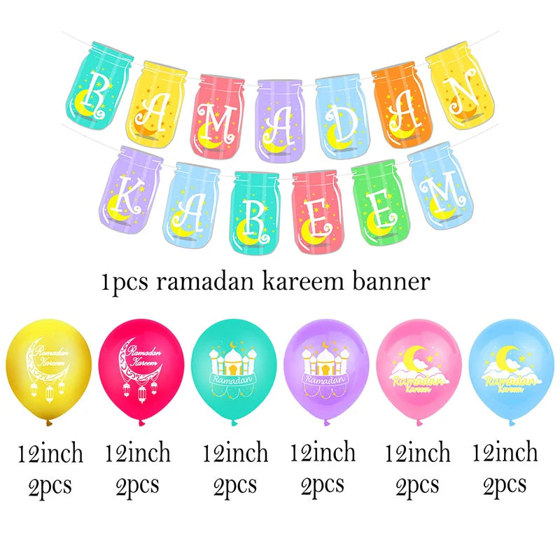 HULIANFU Ramadan Kareem Banner Latex Balloons Set Muslim Islamic Festival Party DIY Decoration Eid Al Adha Gifts - Deanwangkt