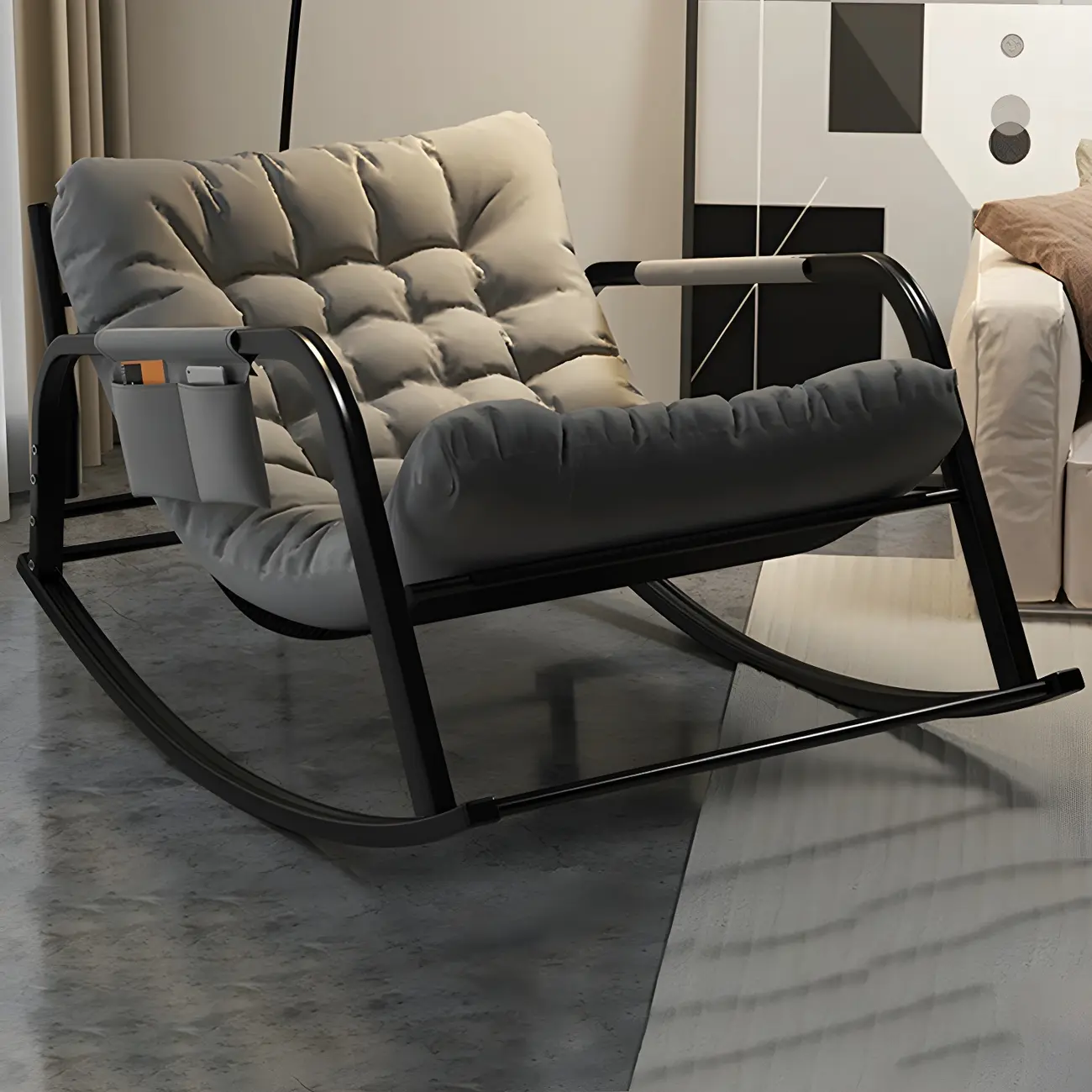 Modern 2 Seat Upholstered Rocking Chair with Track Arms