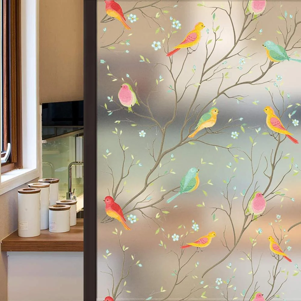 HULIANFU Privacy Window Film Opaque Non-Adhesive Bird Decals Decorative Glass Covering Static Cling Tint Frosted Window Stickers for Home - Deanwangkt