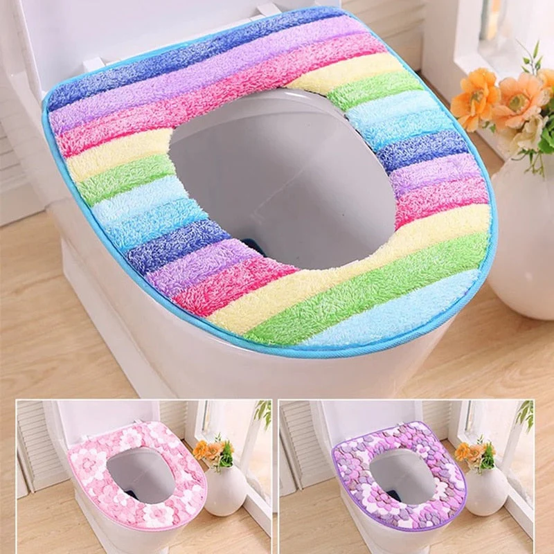 HULIANFU Warm Winter Toilet Seat Cover Closestool Mat Washable Bathroom Accessories Coral Fleece Soft Toilet Pad Universal Toilet Cushion - Deanwangkt
