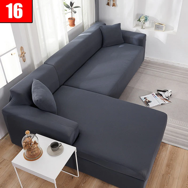 HULIANFU Solid Color Elastic Sofa Cover For Living Room 1/2/3/4 Seater L-Shaped Corner Sofa Cover Slipcover Stretch Couch Armchair Covers - Deanwangkt