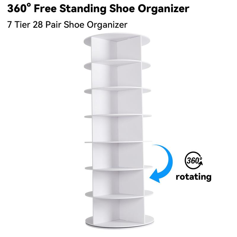 WGCTEK 360° Rotating 7-Tiers Organizer Shoe Rack, Fits 24-28 Pairs of Shoes, Spinning and Revolving Round Shoe Rack, for Entryway Living Room Hallway