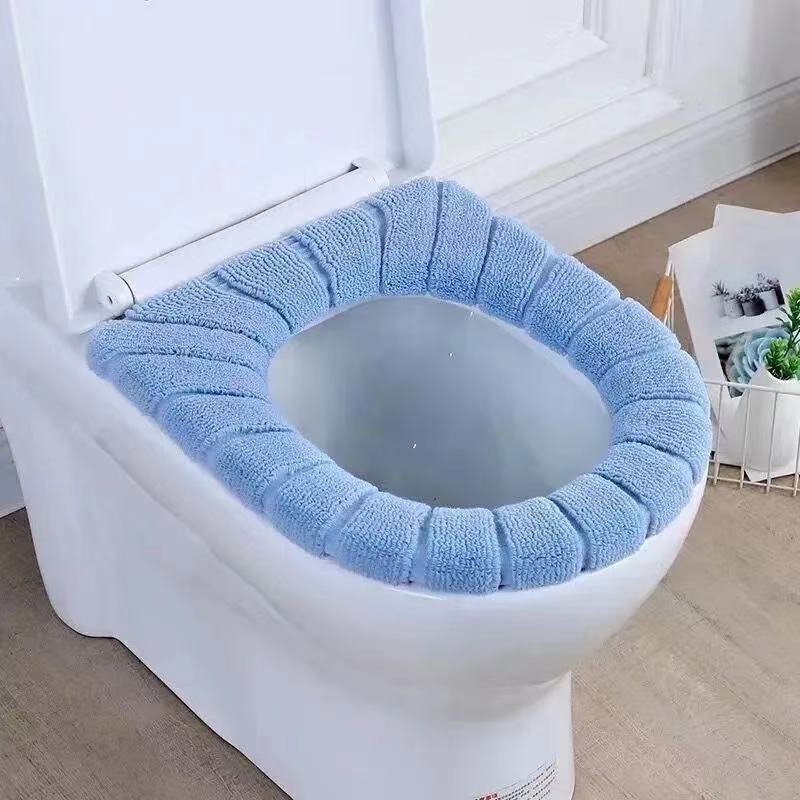 HULIANFU Winter Warm Toilet Seat Cover Closestool Mat 1Pcs Washable Bathroom Accessories Knitting Pure Color Soft O-shape Pad Bidet Cover - Deanwangkt