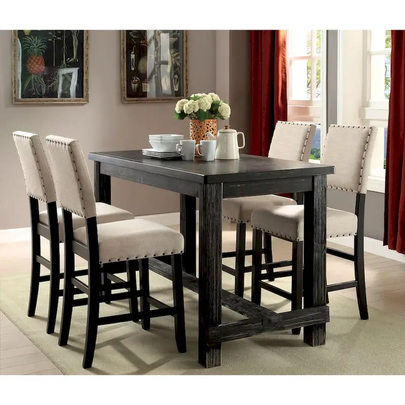 Furniture of America Tays Rustic Black 60-inch Counter Height Dining Table