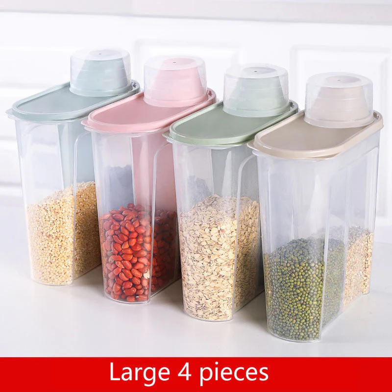 HULIANFU PP Food Storage Box Plastic Clear Container Set with Pour Lids Kitchen Storage Bottles Jars Dried Grains Tank 1.9L-2.5L H1211 - Deanwangkt