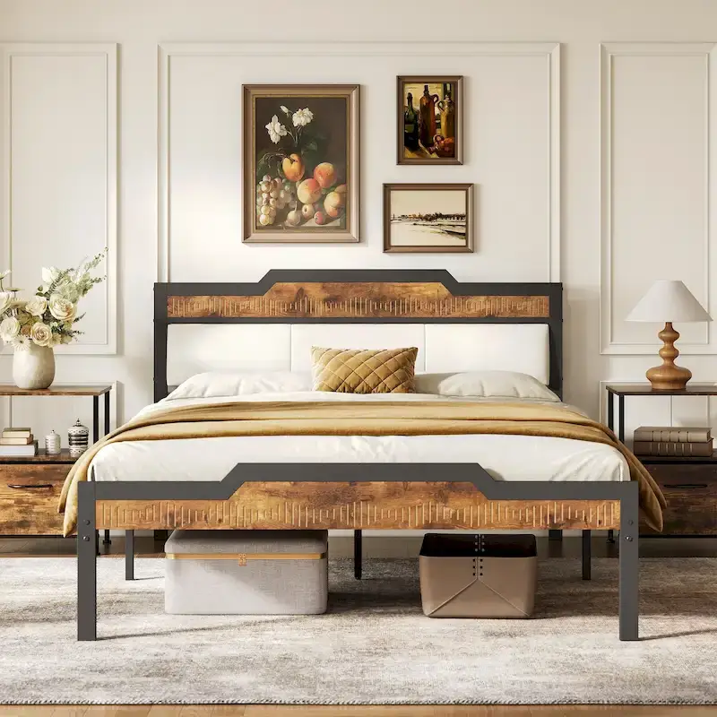 Queen Size Bed Frame with Headboard and Footboard, Under-bed Storage, Brown