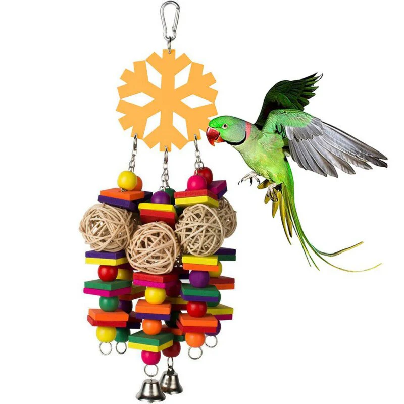 HULIANFU Pet Chewing Wood Blocks Rattan Ball Play Toy Parrot Bird Climbing Cage Hangings For Pet Products Bird Accessories - Deanwangkt