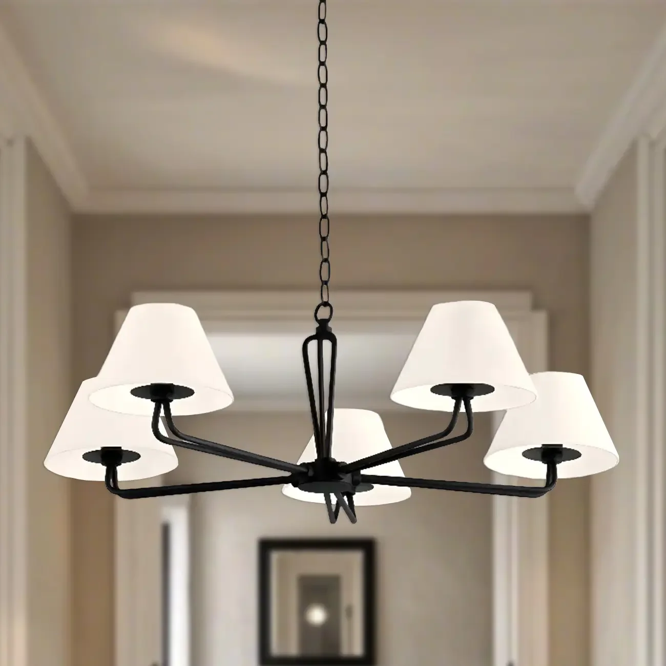 Vintage White Fabric Dinning Room Chandelier with Metal Frame