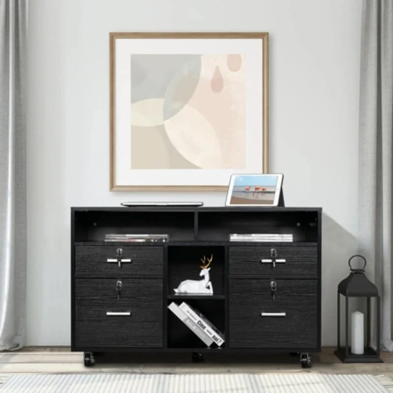 Black Wood Grain 4-drawers Wooden File Cabinet