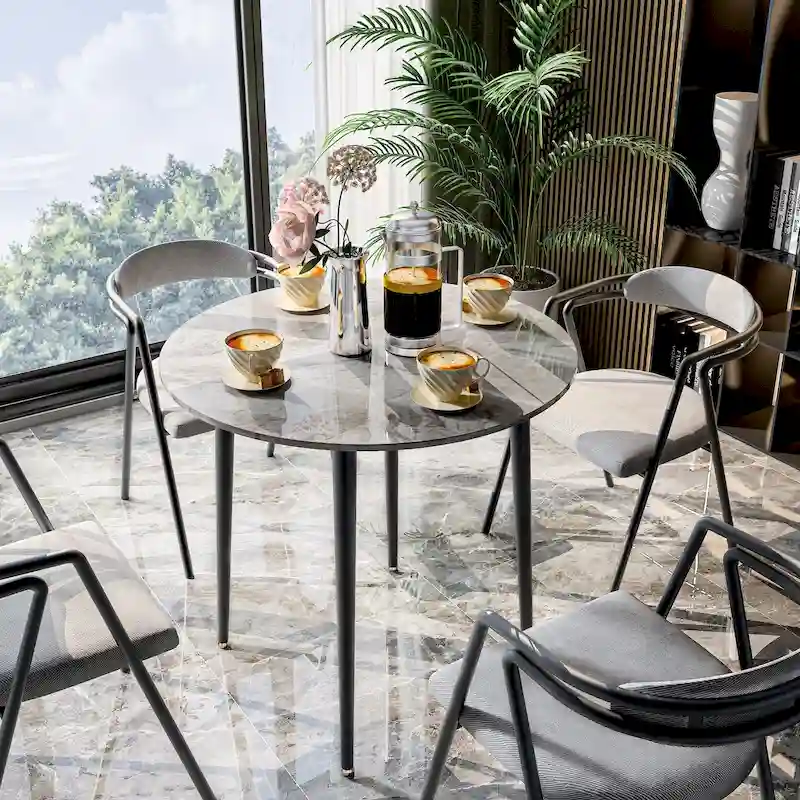 Marble Top Round Dining Table with Metal Legs for Dining Room Kitchen