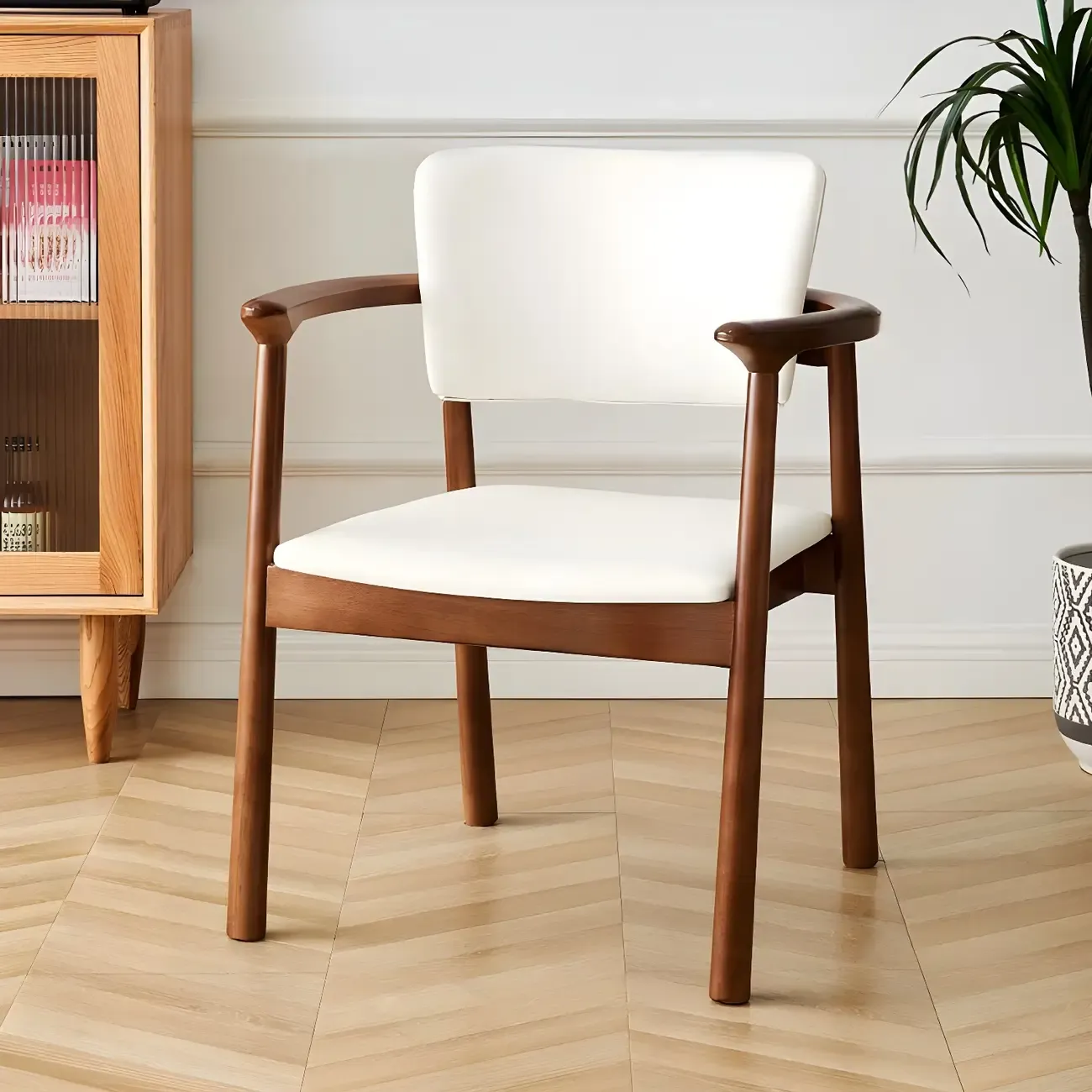 Modern Upholstered Rubberwood Arm Dining Chair Set of 2
