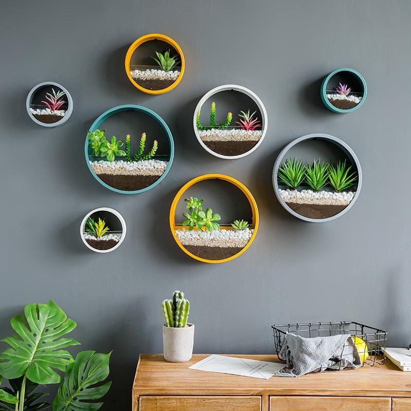 HULIANFU Wall Hanging Decor Shelf Flower Pot Modern Home Decor Room Decoration Multifunctional Storage Box Creative Round Floral Ornament - Deanwangkt