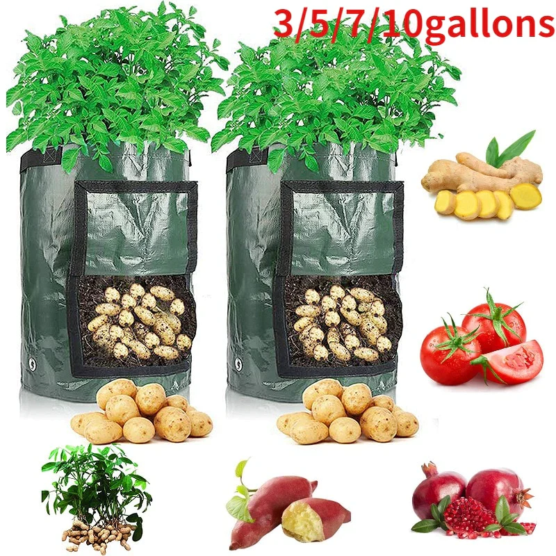 HULIANFU PE Potato Grow Bags Indoors Tomatoes Carrots Grow Pot Planting Vegetable Pots Garden Living Bag Outdoor Garden Pot Garden Tool - Deanwangkt