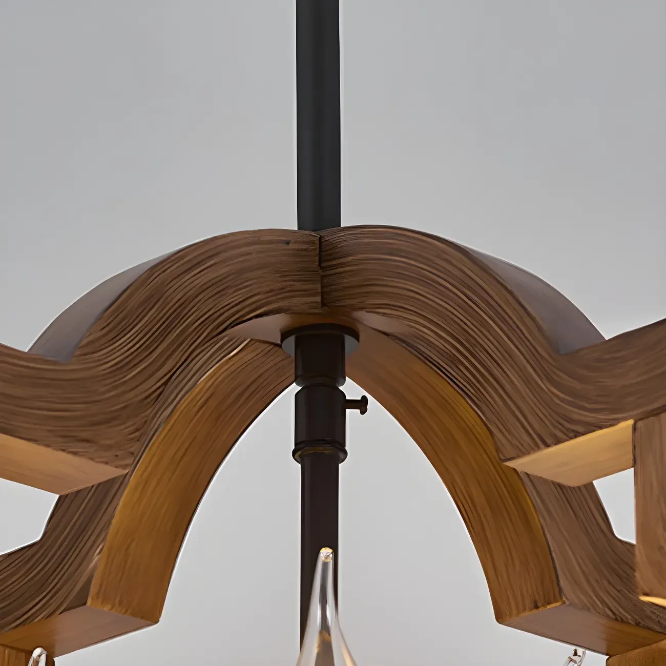 Industrial Adjustable Brown Wood Caged Candelabra Chandelier