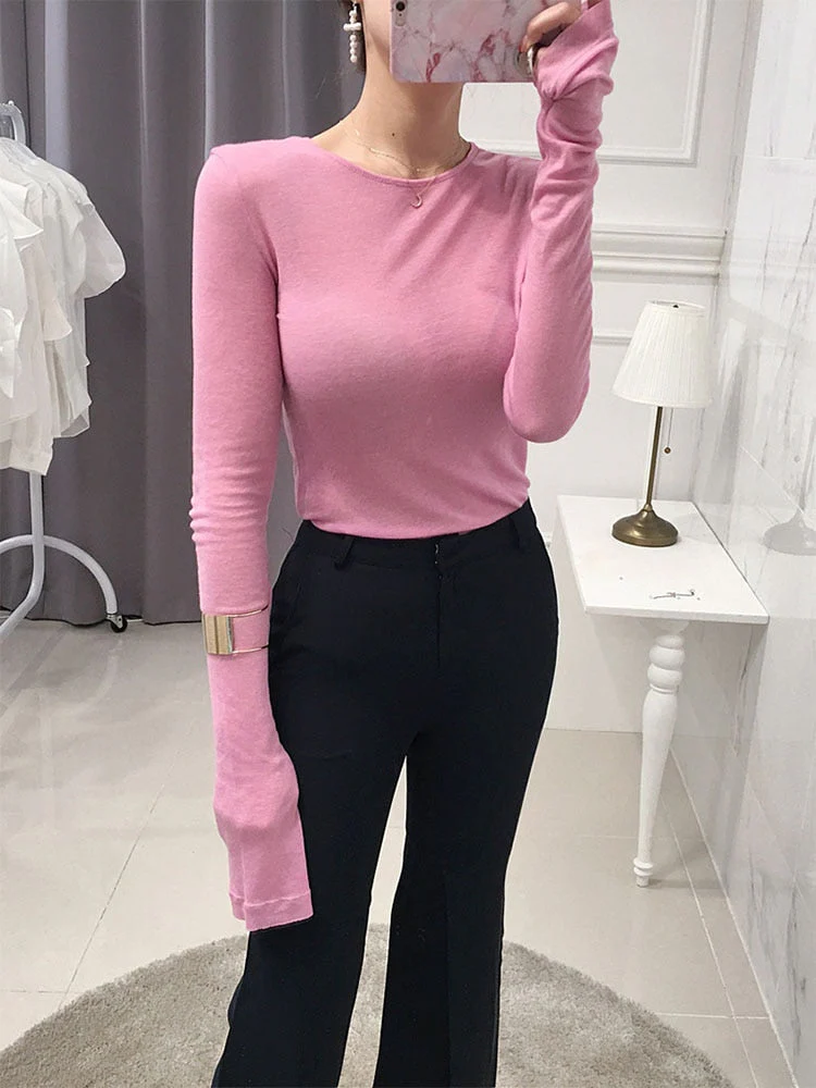 Hulianfu Sexy Shirt Women T-Shirt Long Sleeve Korean Style Slim Basic Elasticity Tshirt Top Womens Clothing T Shirt Femme - Deanwangkt