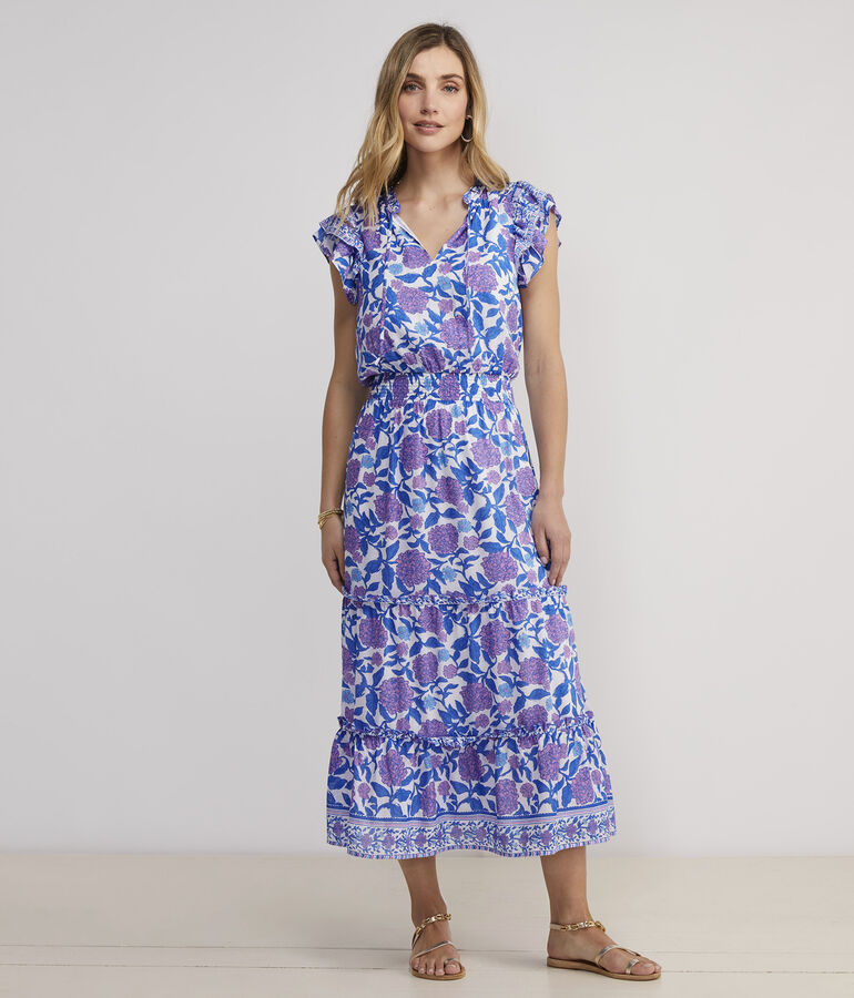 Hydrangea Block Print Maxi Dress