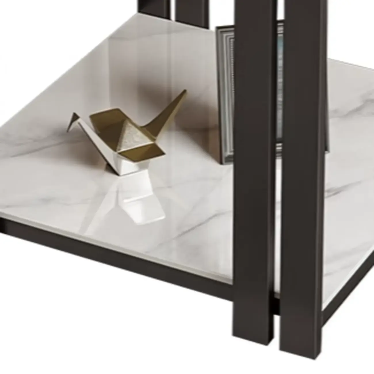 Gold-Black 2-Tier Stone Top Square Metal Frame Side Table
