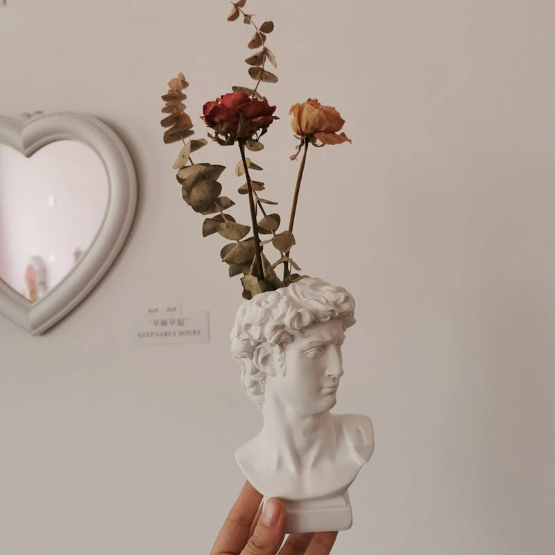 HULIANFU W&G Nordic Vase Home Decor Vase Creative Human Head Portrait Flower Vases Room Decoration Resin David Flower Vase Room Decor - Deanwangkt