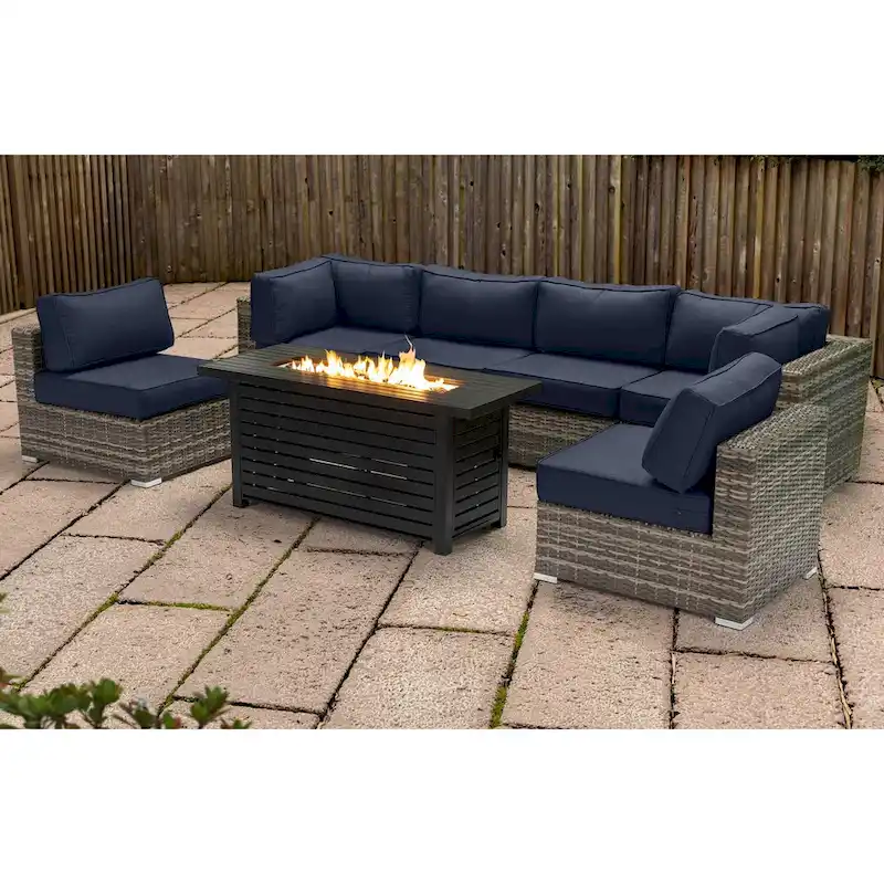 LSI 6 Person Seating Group With Metal Firepit And Sunbrella Cushions