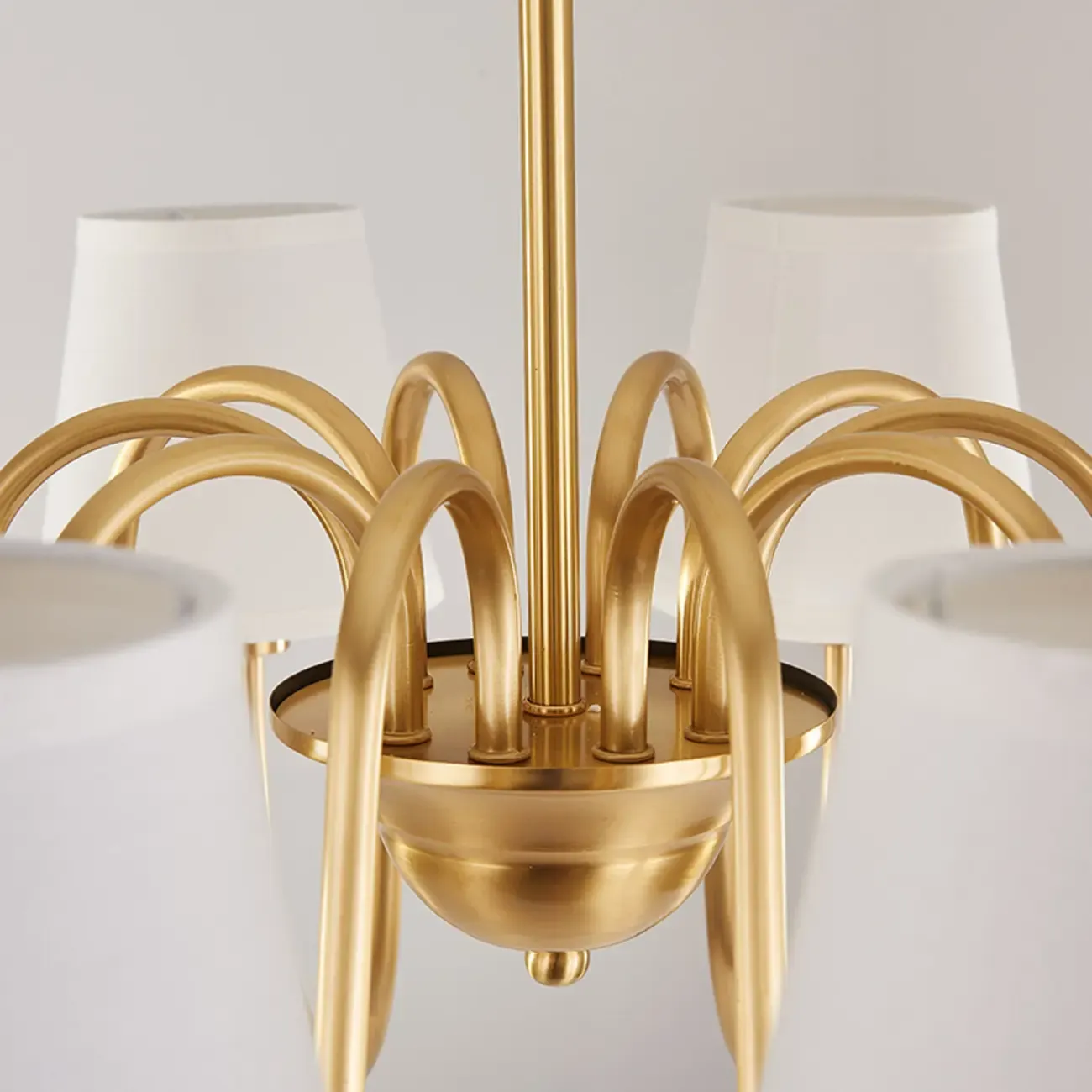 Modern Brass Hanging Chandelier with Fabric Shade