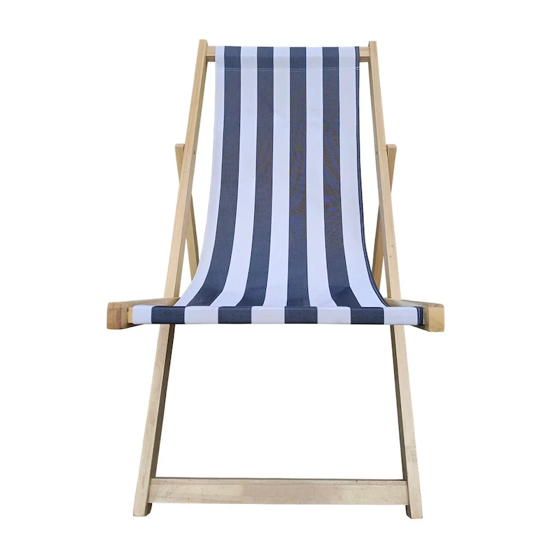 Stylish and Convenient Outdoor Sling Chair with Adjustable Back - Dark Blue/Natural, Made of Populus Wood