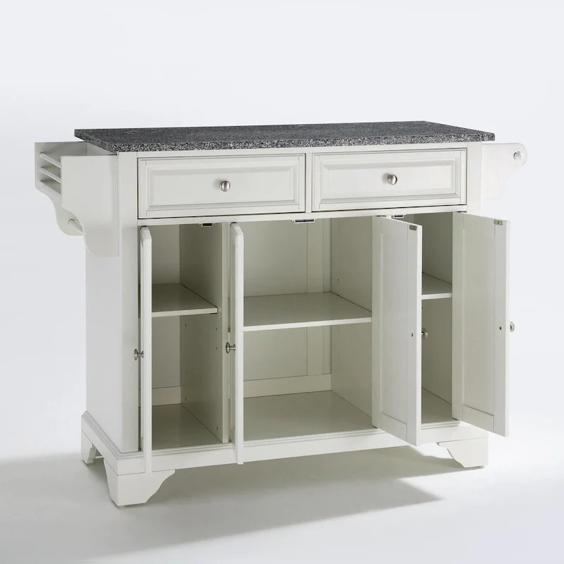 Crosley LaFayette Solid Granite Top Kitchen Island in White Finish - 18d x 51.5w x 36h