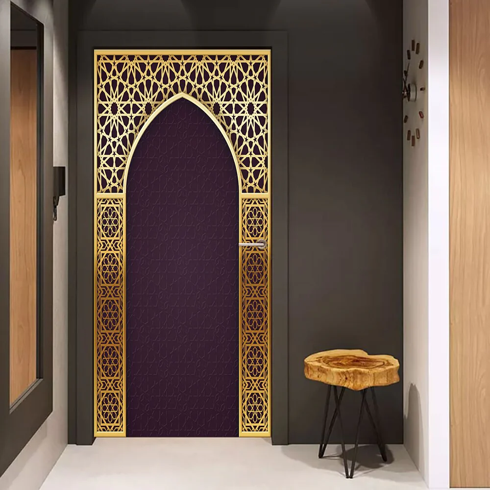 HULIANFU 2026  Simulation Of Gilt Leaves DIY Door Stickers Home Decoration Wall Sticker Kitchen Art Mural Peel & Stick Waterpoof PVC Wallpaper - Deanwangkt