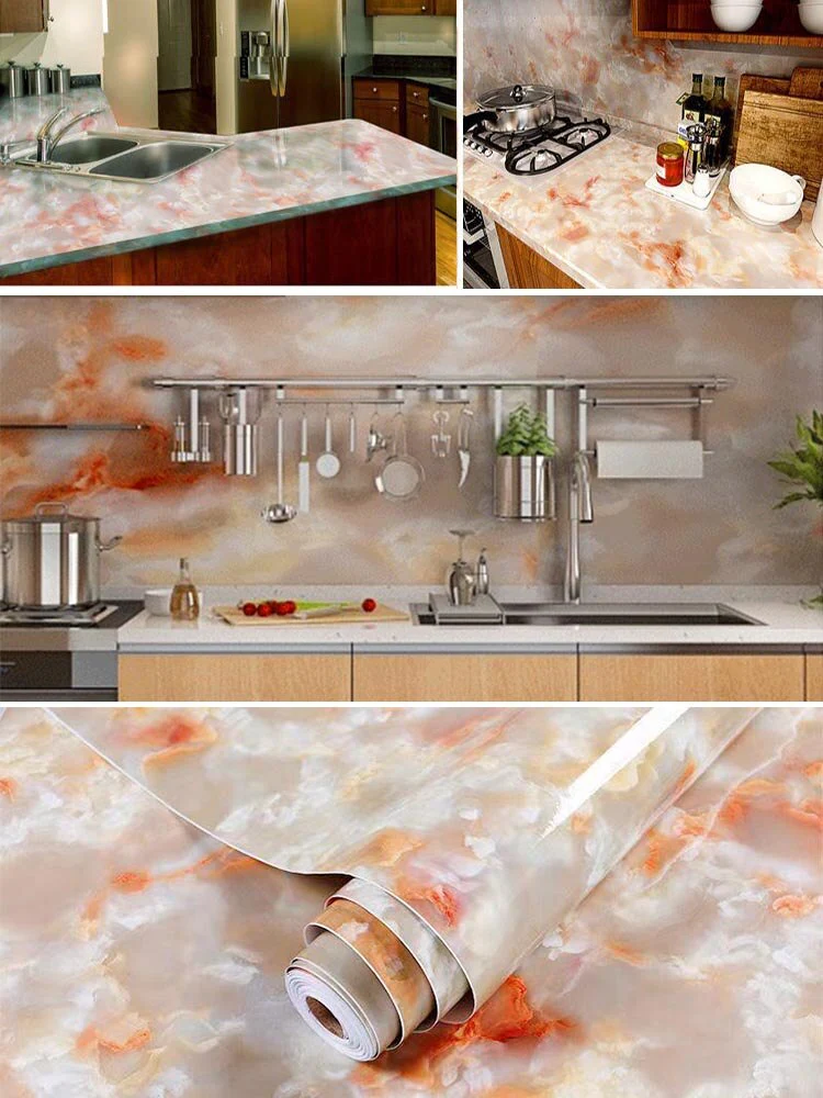 HULIANFU 「Elvesmall」Marble Wallpaper Rolls for Kitchen Furniture Refurbish Room Decor Wall Decorative Vinyl Self Adhesive Wall Stickers Home Decor - Deanwangkt