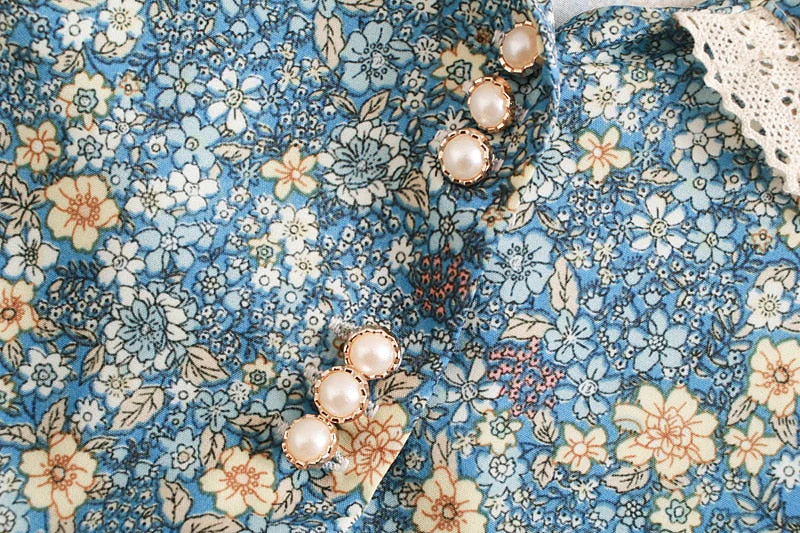 Hulianfu New French Style Lace Patchwork Floral Print Crop Tops Women Summer Casual Chic Peter Pan Collar Blouses Female Fashion Top - Deanwangkt