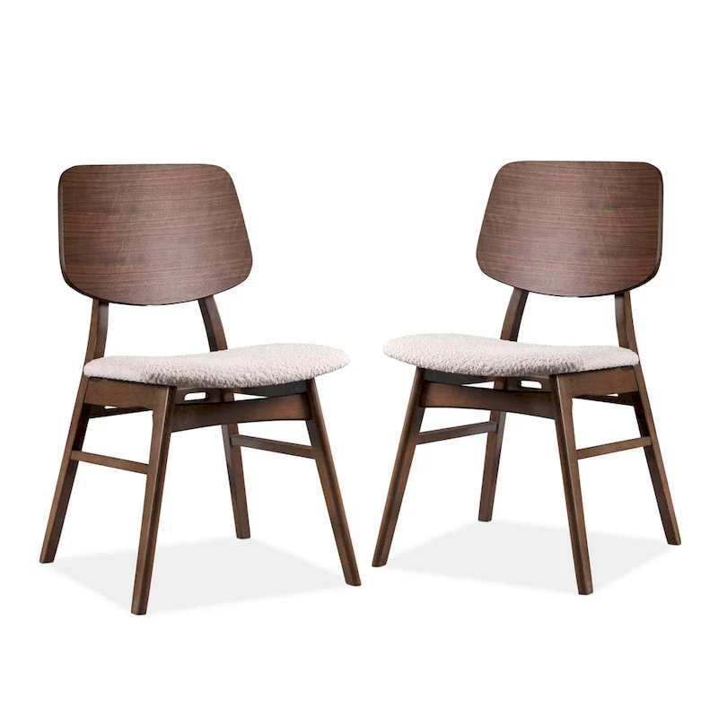 Beau I Mid-century 2-Pack Walnut Dining Chair Set with Boucle Seats
