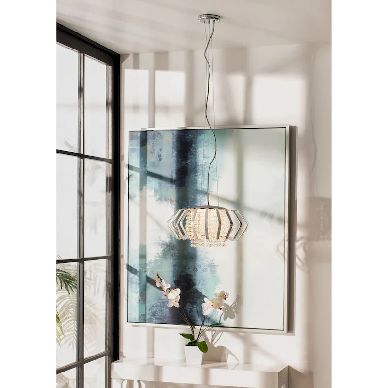 SAFAVIEH Lighting Rejane Pendant - 17.8 x17.8 x9.25-80.5  - Blue Crackle - 18Wx18Dx81H